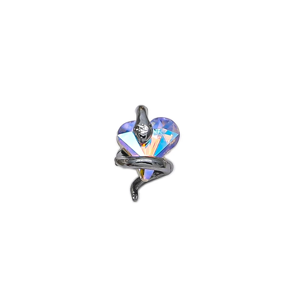 10Pcs Daimond Snake Crooked Heart Nail Art Charms 3D Alloy Snake Twists Around Crystal Decoration Luxury Nail Accessories Parts