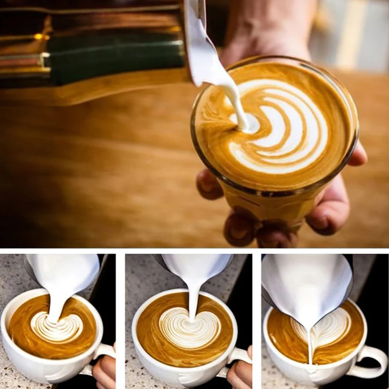 Stainless Steel Milk Frothing Jug Long Rounded Spout Latte Art Jug Milk Pitcher Frother Professional Barista Steaming milk frother jug milk frothing jug