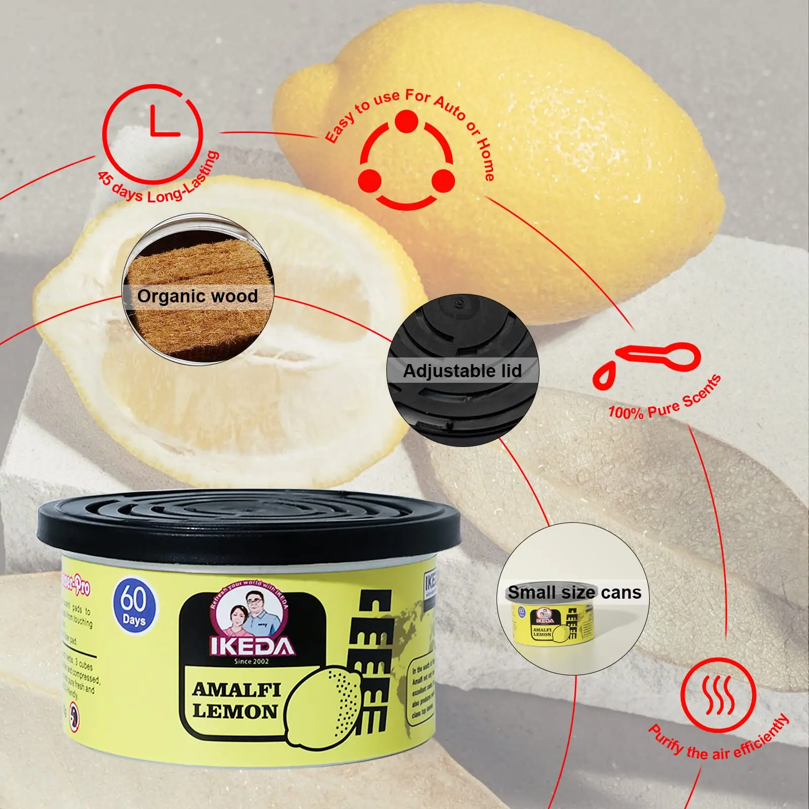 Car Air Freshener Lemon Scent Organic Cans Odor Eliminator Essential Long-Lasting Strong Fragrance For Home Closet