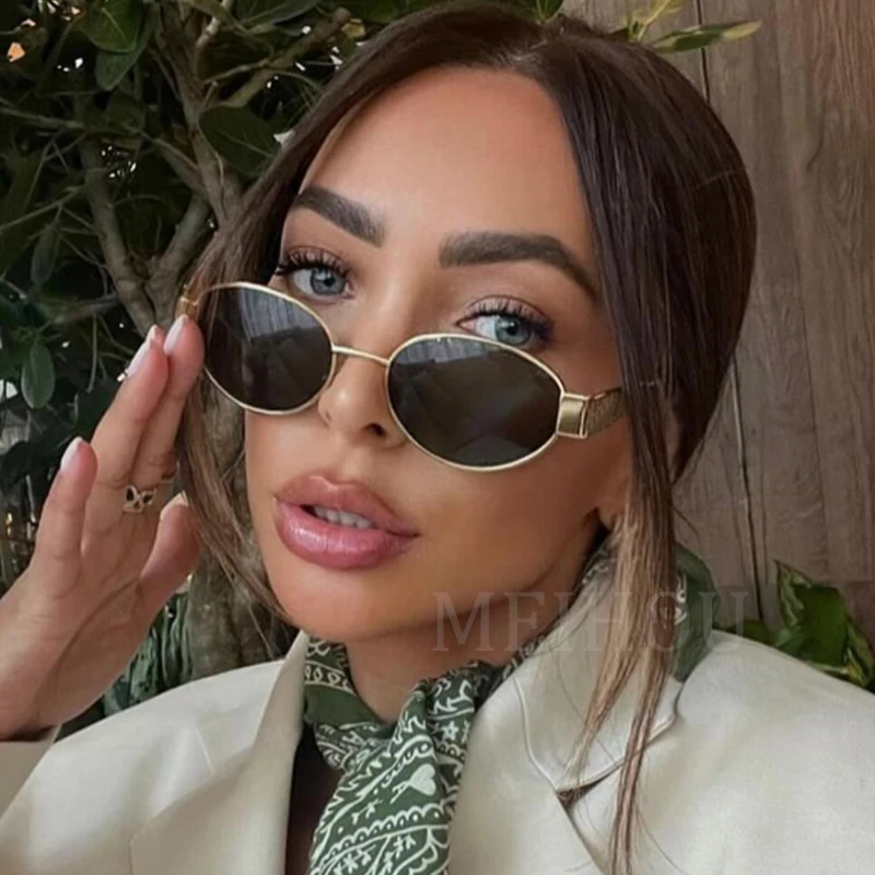 2024 Luxury Designer Trendy Oval Sunglasses with Metal Frame - Classic Vintage Shades