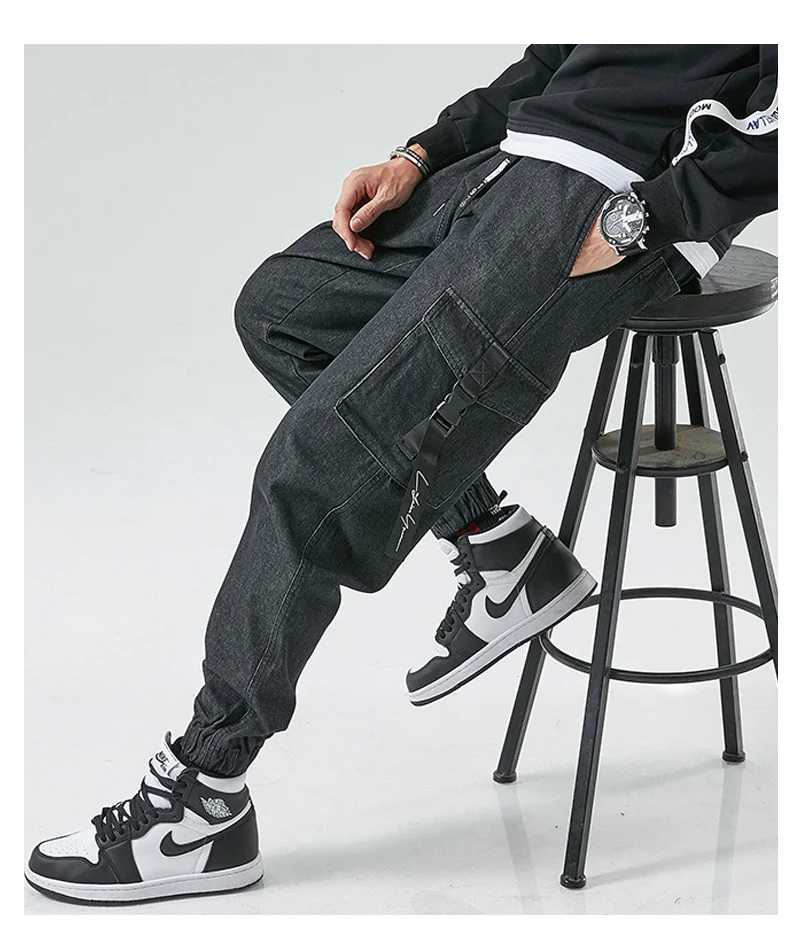 Men Joggers Cargo Denim Pants Baggy Harem Japanese Streetwear Styke Male Ankle Harajuku Casual Hip Hop Jeans Trousers Men