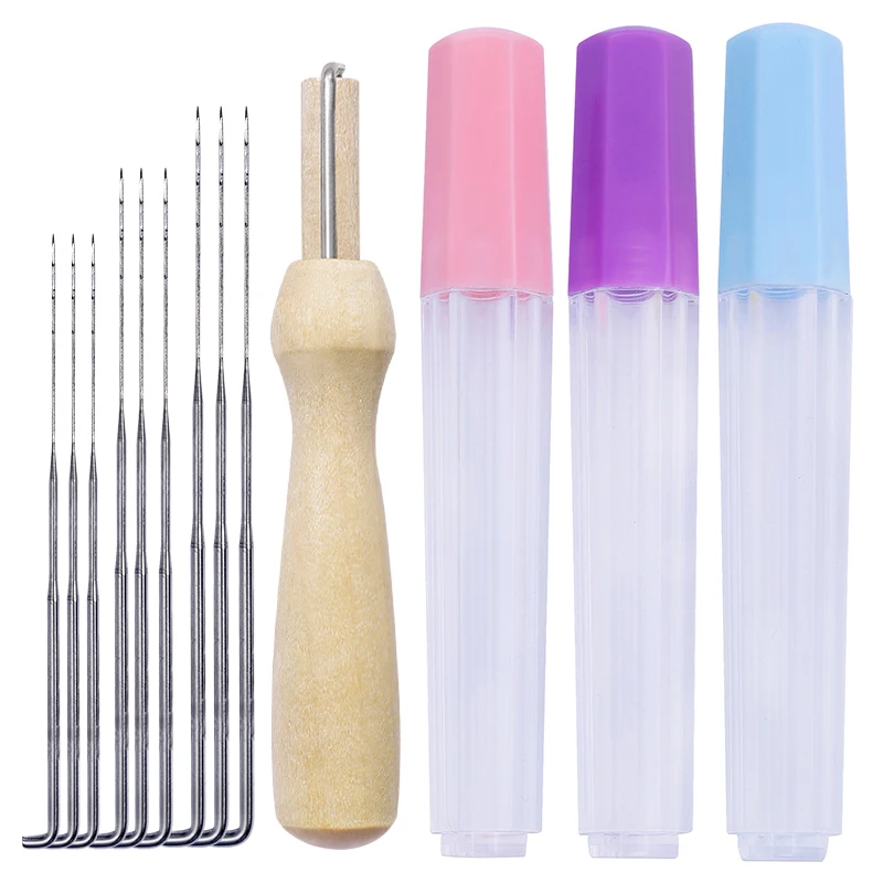 Fenrry DIY Craft Wool Felting Needles Set Felting Starter Kit Pocked Needles Set with Wooden Handle Wool Felt Tool Needle Bottle wool felting kit needle felt kit wool felting needles