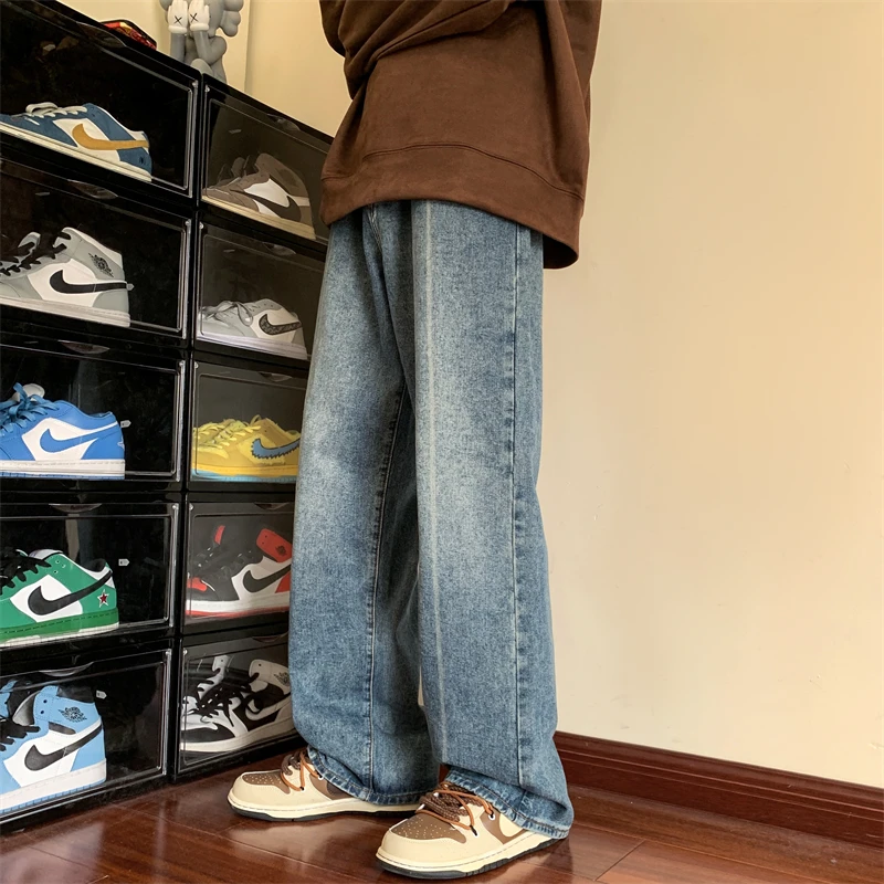 

Новинка 2024, Модные свободные джинсы в Корейском стиле, классические прямые мешковатые универсальные спортивные брюки, уличные брюки с широкими штанинами в стиле хип-хоп, c35