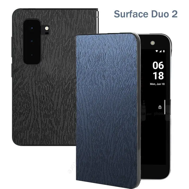 Funda Per Microsoft Surface Duo 2 5G Custodia In Pelle Con Struttura In Legno Per Superficie Duo2 Flip Cover Antiurto Per Surface Duo 2 5G
