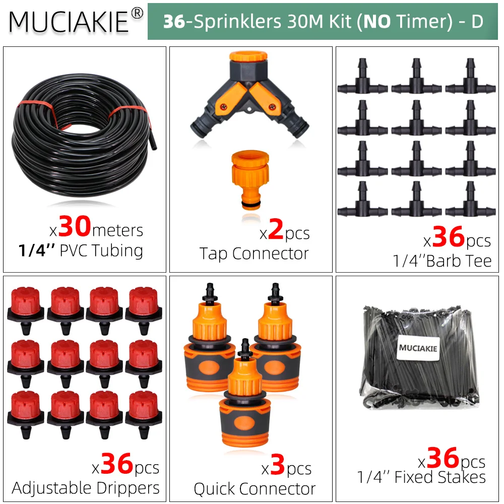 drip irrigation system kit MUCIAKIE 30-50M Ball Valve Automatic Watering Irrigation System and Fitttings Garden Balcony Outdoor Drip Kits Adjustable Nozzle pathonor drip irrigation kit Watering & Irrigation Kits