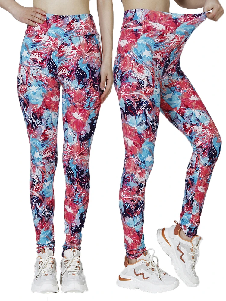 CUHAKCI Big Red Floral Print High Waist Leggings Sport Women Yoga Tights  Gym Clothing Femme Workout Leggins Ladies Pencil Pants