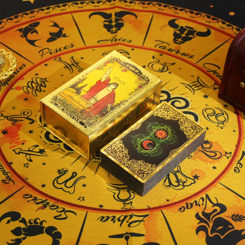 

2023 Mysterious Element Luxury Gold Color Tarot Gold Foil Waterproof Smooth High Quality Card Gift