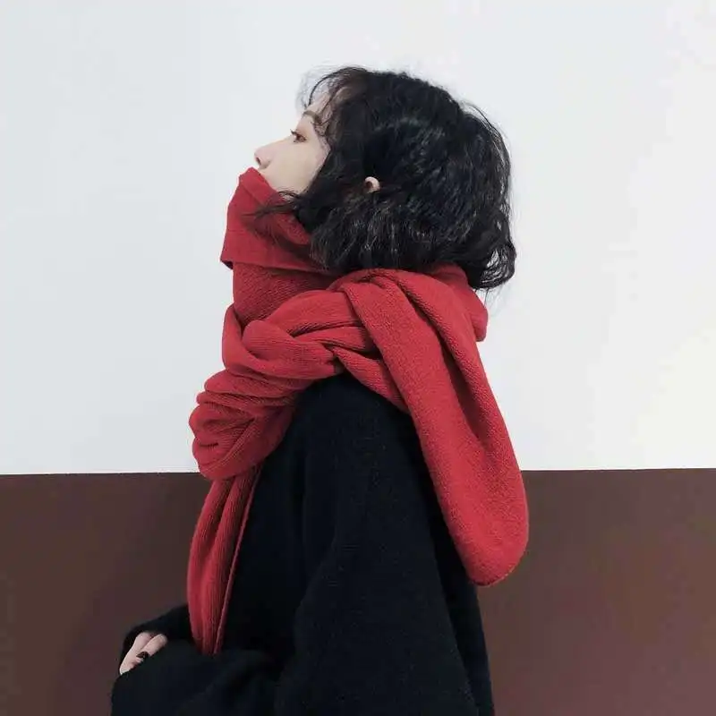 New Thick Warm Scarf for Women Pure Color Ladies Imitation Cashmere  Black Scarf Female Winter To Keeping Warm New Scarf 3