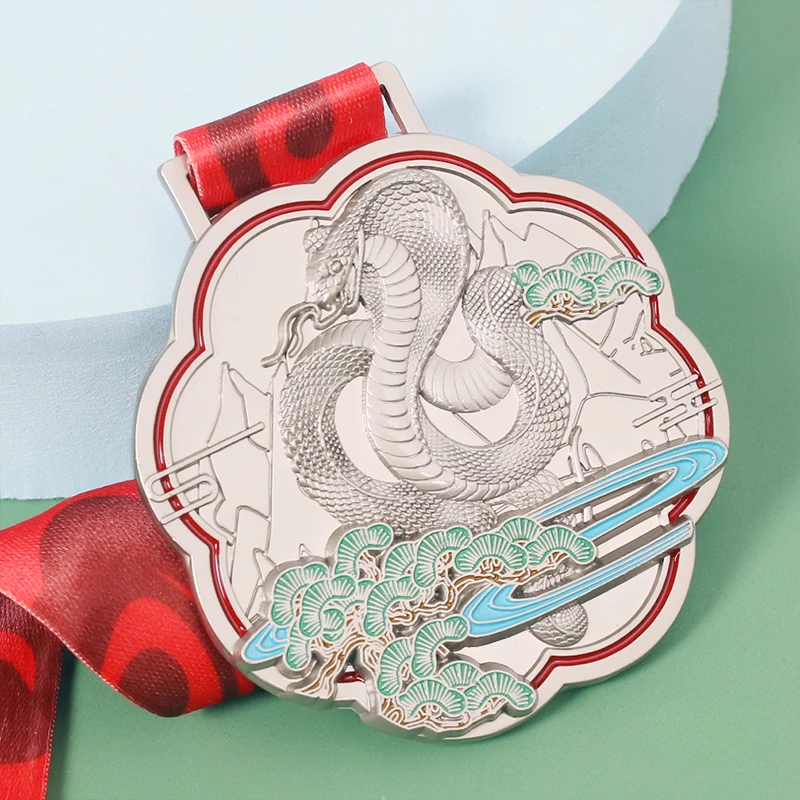 Customized Chinese Style Year of the Snake Medal Marathon Enterprise Event Commemorative Children's Metal Gold Silver Copper 1Pc