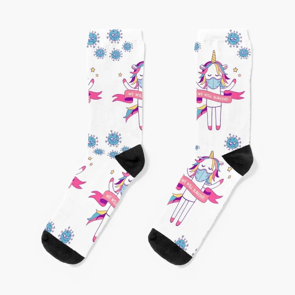We will survive! Unicorn says. Socks FASHION Novelties summer Socks For Men Women's