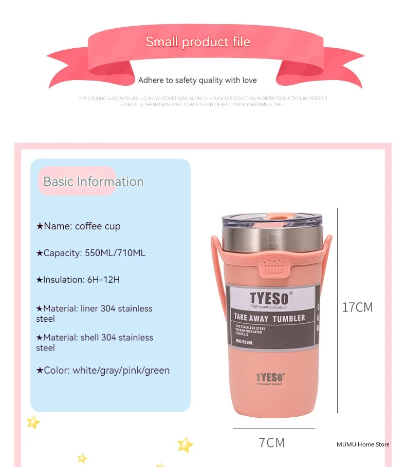 Description Picture 4 of itemTyeso 550/710ML Stainless Steel Coffee Mug With Straw Car Water Bottle Vacuum Flask Tumbler Insulated Cup Double Thermos Bottle