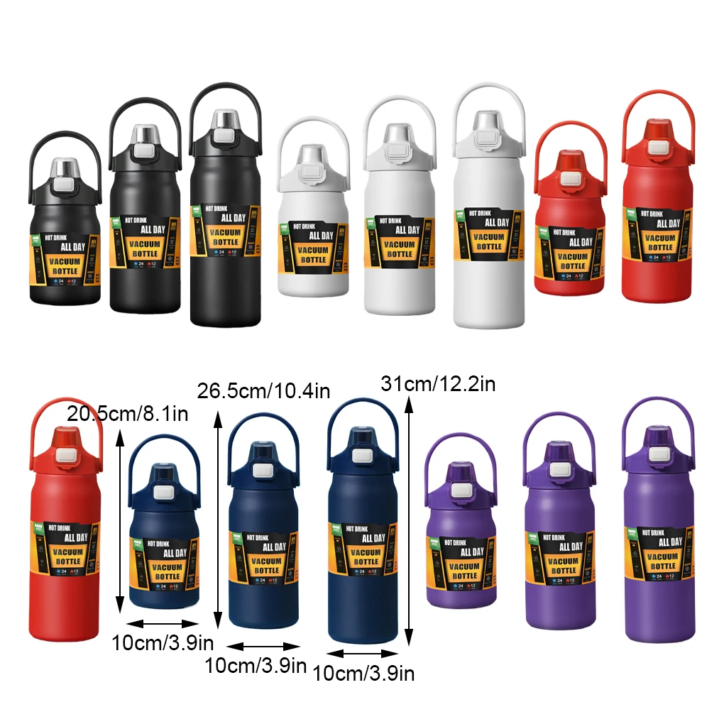 Portable Sports Water Bottle 800/1200/1500ML Vacuum Flask Cold Hot Water Bottle Straw Stainless Steel Thermal Mug Coffee Cup