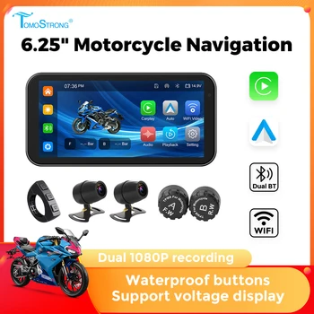 Portatile da 6,25 pollici IP67 Impermeabile Moto Navigazione GPS Wireless Carplay Android Auto DVR Drive Registratore Moto Monitor WIFI