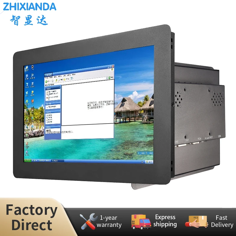 

Zhixianda Hot Sale 12" Widescreen 1280*800 Panel Mount Industrial Display Resistive Touch Screen Monitor With VGA HDMI Interface