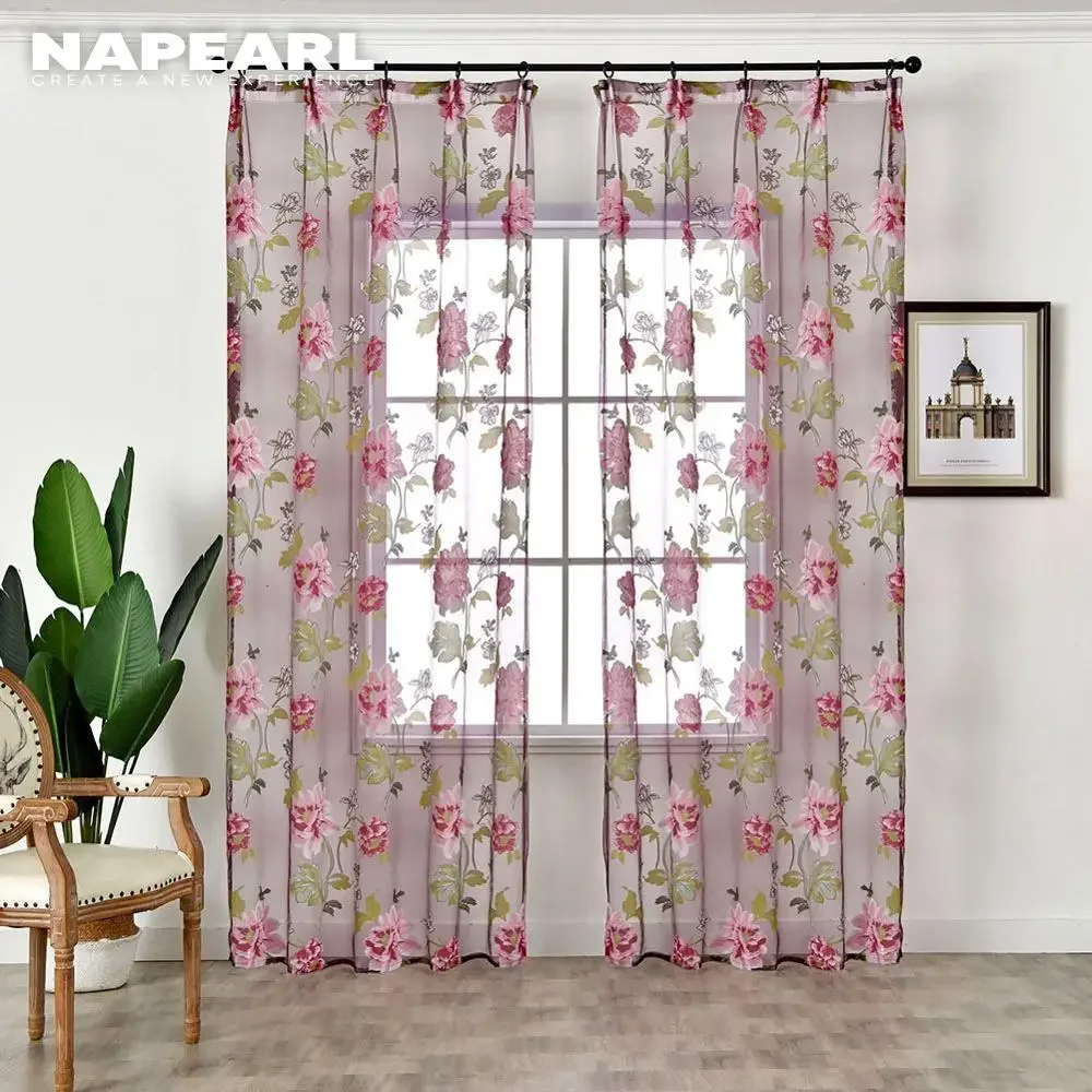 1 Panel Classical Flower Curtain Window Screening Customize Finished Products Purple Tulle Drape