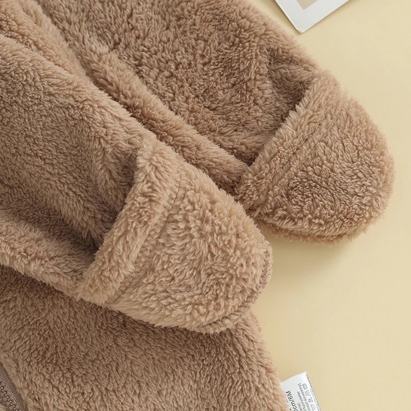 Baby Rompers Baby Jumpsuit Newborn Baby Girl Boy Solid Bear Ear Warmer Snowsuit Long Sleeve Fleece Hooded Romper Jumpsuit Soft Toddler Kids Winter Playsuit
