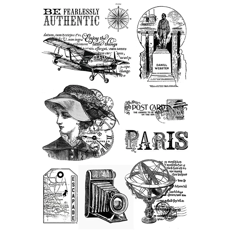 Vintage Landmark Buildings Clear Silicone Stamps for Scrapbooking Supplies Decoration Journal Mechanical Clock Transparent Stamp