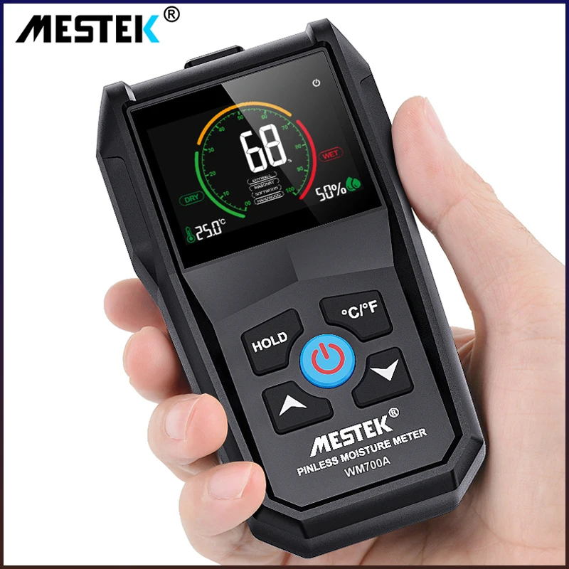 

Mestek Inductive Wood Timber Moisture Meter for Wood Timber Damp Detector Digital Ambient Humidity Tester Non-contact Hygrometer