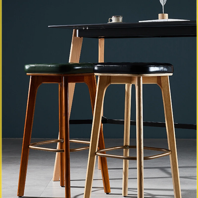 

Backrest bar chair modern minimalist bar solid wood high feet