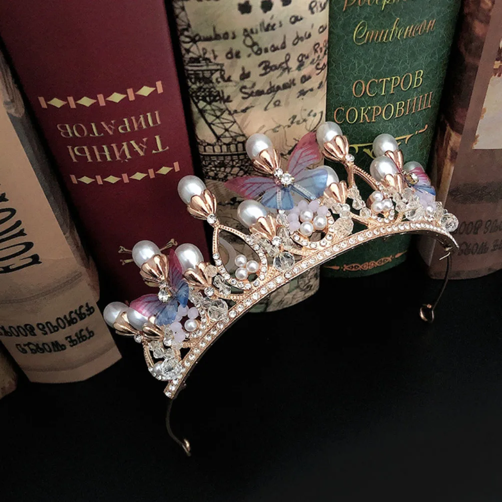 Headwear Rhinestone Tiara Handmade Butterfly Princess Crown Pearl Headband Tiaras for Girls hair accessories hair headband accessories