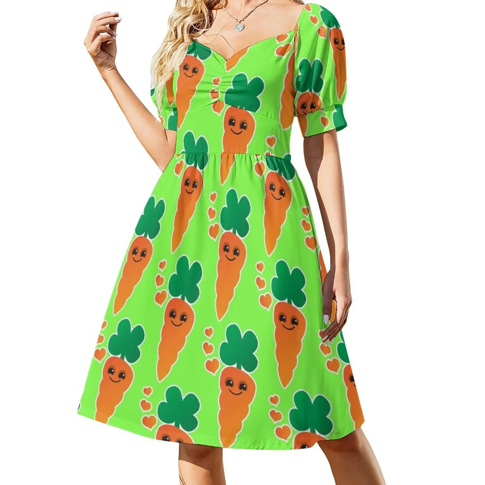 thumbnail image 1 of Lindo vestido sin mangas de zanahoria naranja kawaii con lindos corazones vestidos de mujer vestidos de lujo con mangas largas Vestido, 1 of 7