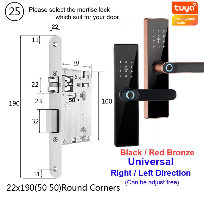 RAYKUBE Tuya Smart Door Lock Wifi Fingerprint Password IC Card Keyless Remotely Unlock Use AA Battery Support 8 Language Voice best electronic door lock Access Control Systems