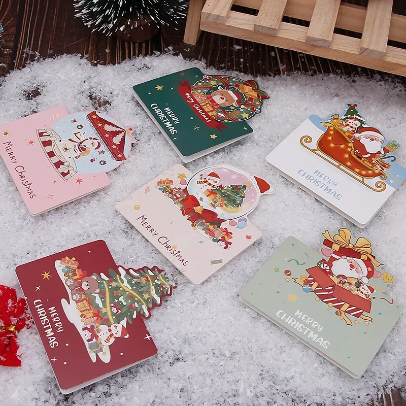 6PCS Christmas Greeting Card Mini Christmas Blessing Greeting Cards School Envelope Postcard Gift Card For Xmas New Year Gifts