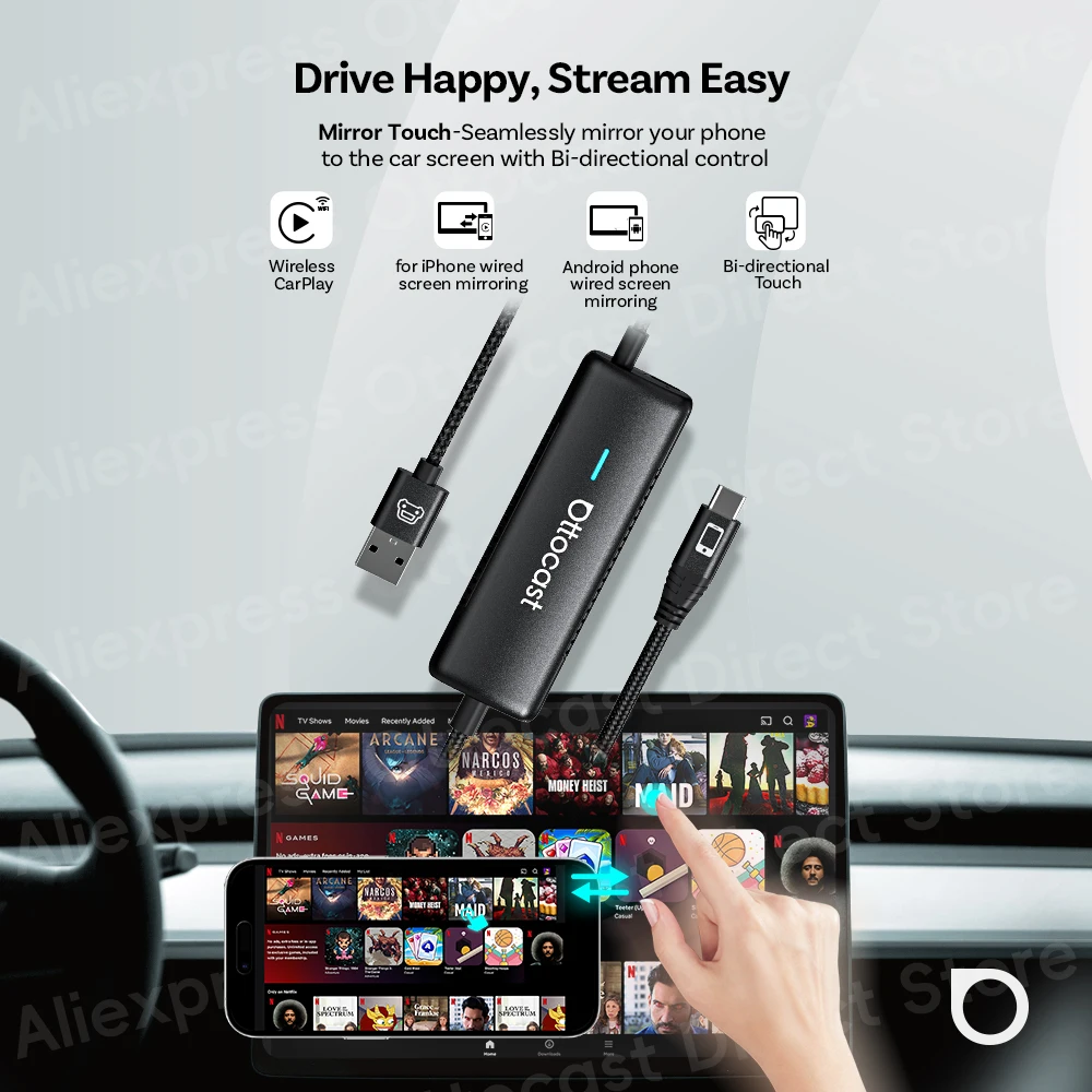 Ottocast Mirrortouch Car Adapter　箱無 Mirror Touch Wireless CarPlay Adapter
