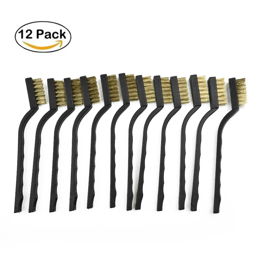 

12Pc Brass Wire Brush 170mm Mini Metal Scrubbing Polishing Steel Brushes DIY Paint Rust Remover Hand Cleaning Tool Set Use