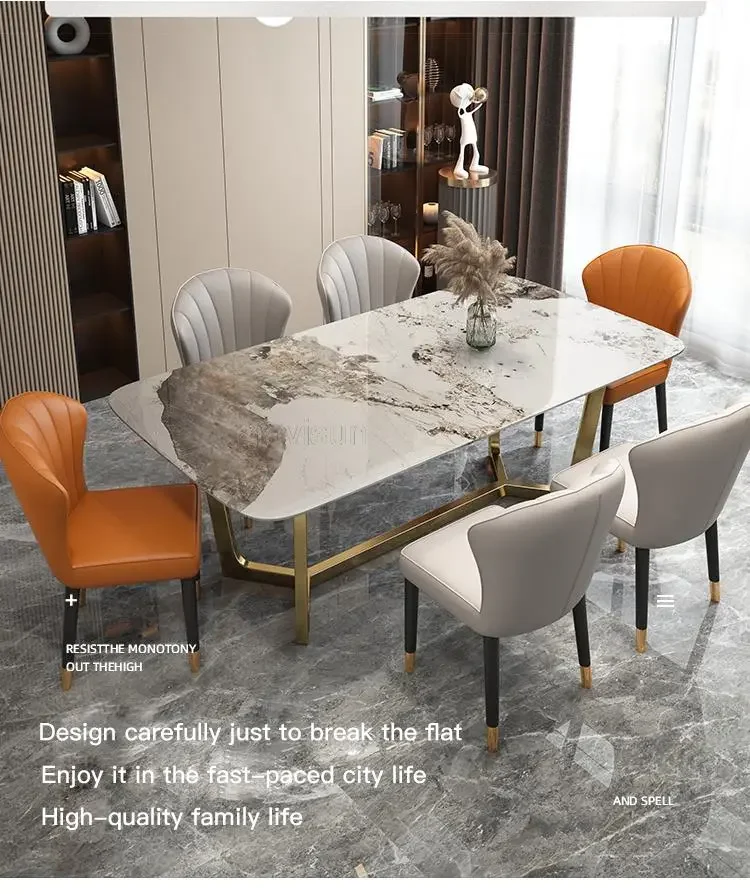 Description Picture 4 of itemLuxury Desk Dinning Tables Sets Console Stainless Steel Marble Kitchen Wedding Dinning Tables Sets Chairs Mesa Comedor Furniture