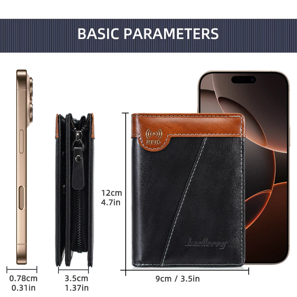 baellerry Mens RFID Blocking Wallet, Multi-functional Leather Wallet with 11 Card Slots, Coin Pocket, Slim Design (Billetera Hom