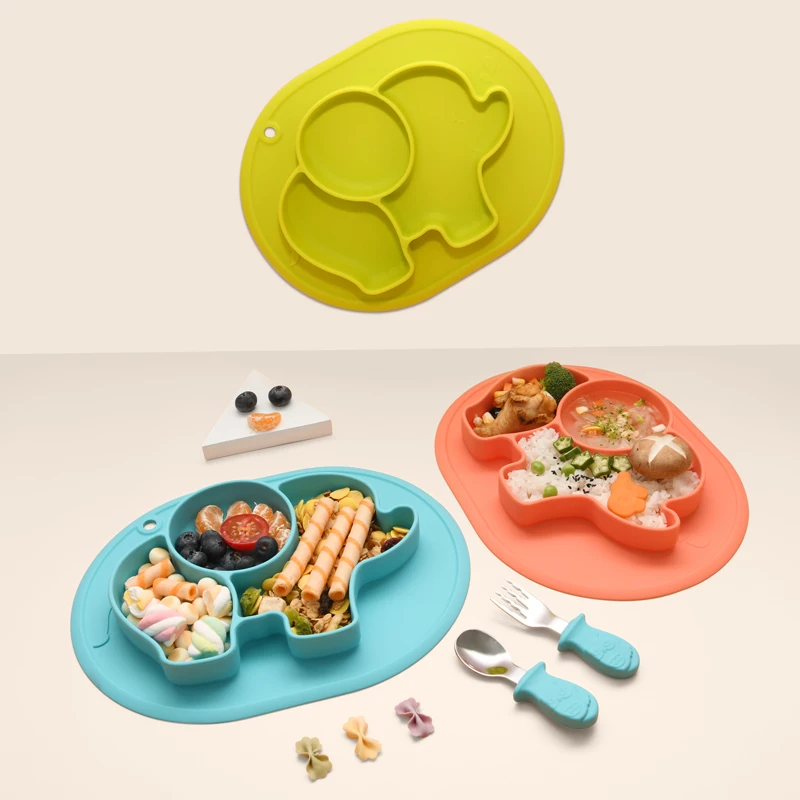 Udaone Elehpant Silicone Kids Plate for Toddler Baby Divided Placemat Microwave Safe
