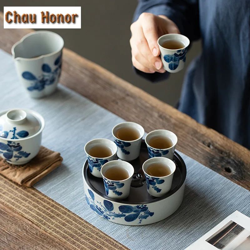 2pc/Set 50ml Hand-painted Persimmon Art Ceramic Sample Tea Cup White Porcelain Tea Cups Personal Master Cup Kung Fu Tea Ceremony