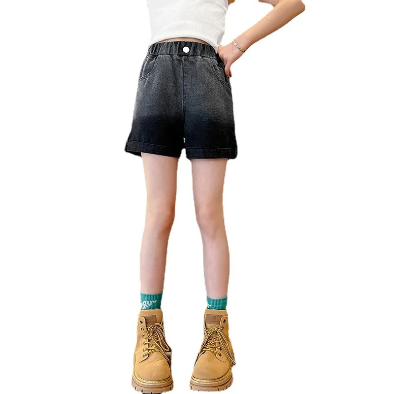 

Summer Girls Gradient Jeans Childrens Fashionable Casual Short Pants Kids Blue Black Cool Wide Legs Shorts Clothes