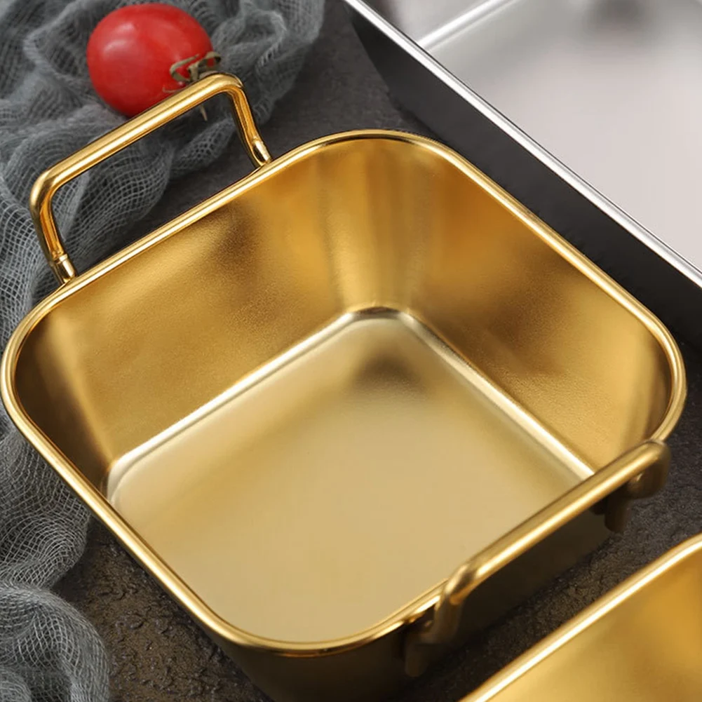 Stainless Steel Food Storage Tray Double Ears Fried Chicken Square Plate Snack Fruit Plate Food Display Kitchen Tools, A
