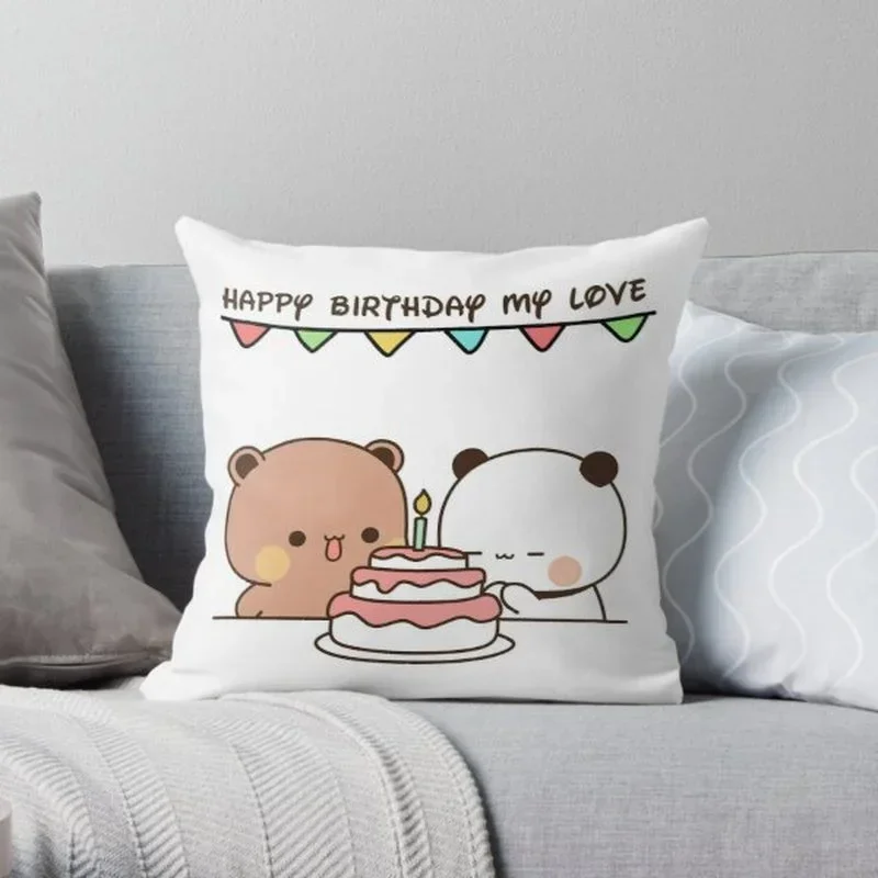 Panda bear hug Bubu duda Mochi Peach Cat Throw Pillow Bedroom Sofa Anime Bed Fashion Pillowcase throw pillow cover45*45 3