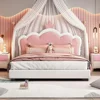Upholstered Princess Bed with Crown Headboard, Full Size Platform Bed with Headboard and Footboard Beds Frames 2