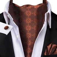 3pcs Mens Yellow Gold Floral Stripes Cravat Ascot Pocket Square Cufflinks  Set Wedding Formal Casual Office 6