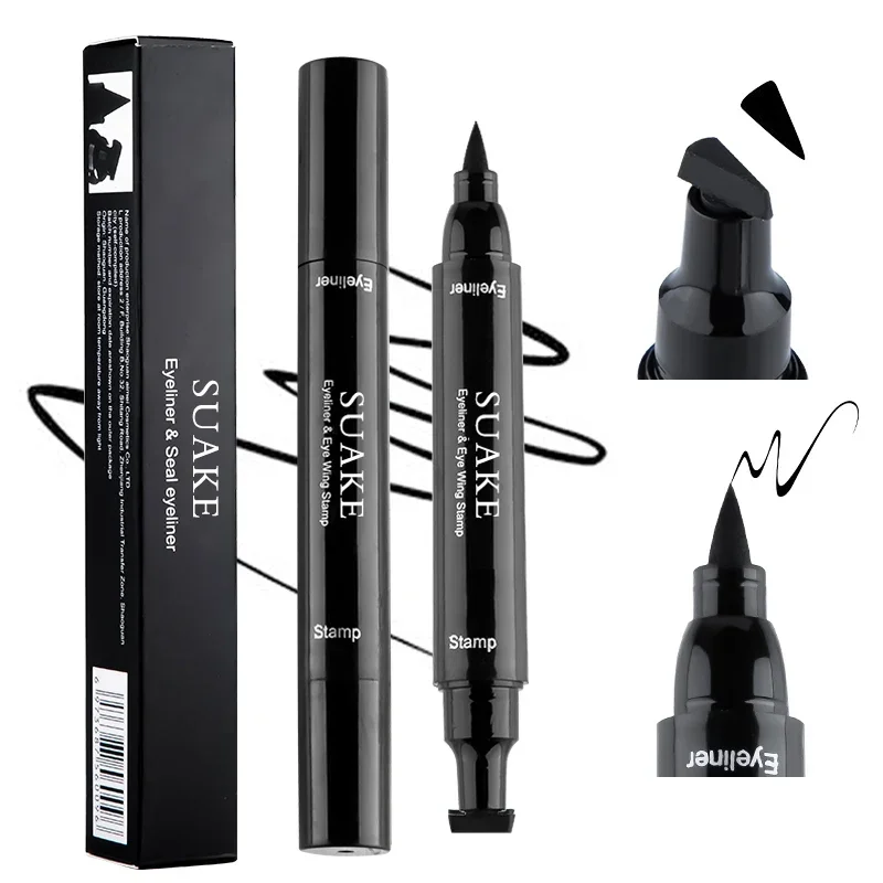 Seal Stamp Liquid Eyeliner Pen Waterproof Fast Dry Black Eye Liner Pencil with Eyeliner Cosmetic Double-ended Eyeliner Makeup