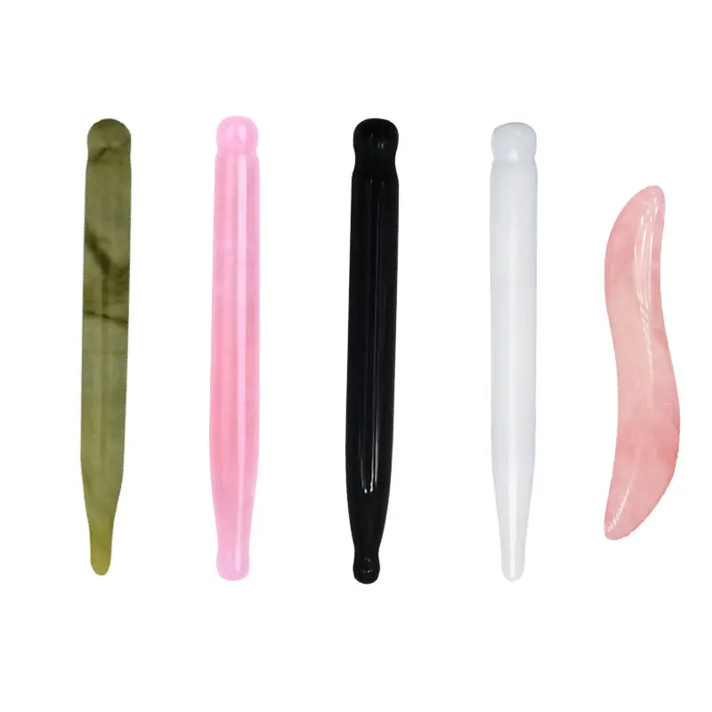 Rose Quartz Massage Bar Natural Jade Face Scraping Hand Massager Stick Trigger Point Acupuncture Pen Eye Beauty Device Care Tool