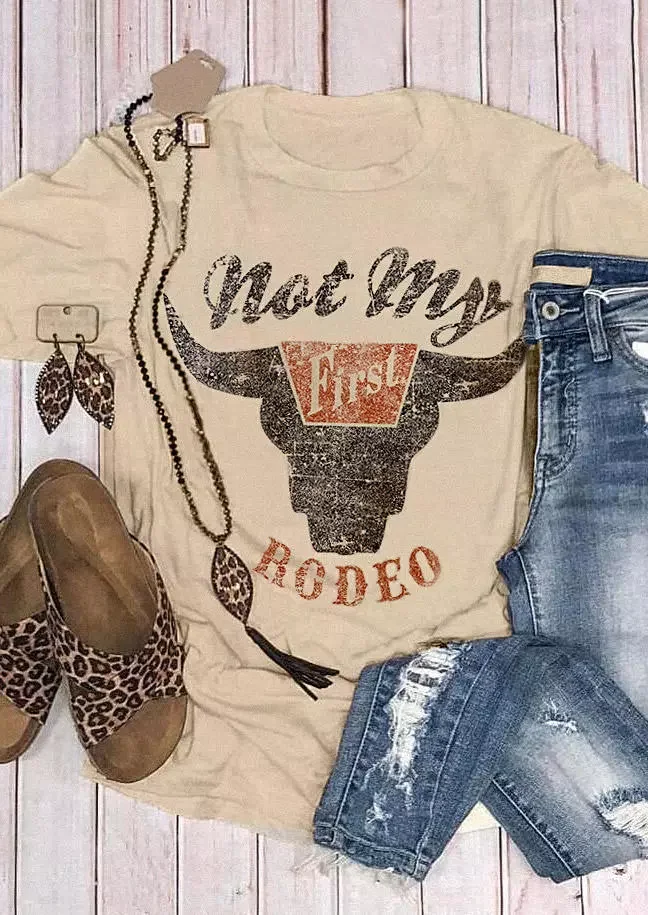 

Fashion Western T-Shirt Not My First Rodeo Steer Skull Tee Women Graphic Tee Vintage Country Music Steer Skull Graphic Summer