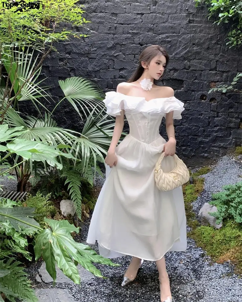 Summer New Floral Midi Dresses for Women Elegant Casual Birthday Party Dress Vintage Chic A-Line Prom Robe Wedding Vestido Mujer