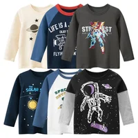 2025 Autumn Sweatshirt Boys Girls Cartoon Astronaut T-shirts Children's Long Sleeve Rocket Cotton Tops Child Space Kids Clothes 1