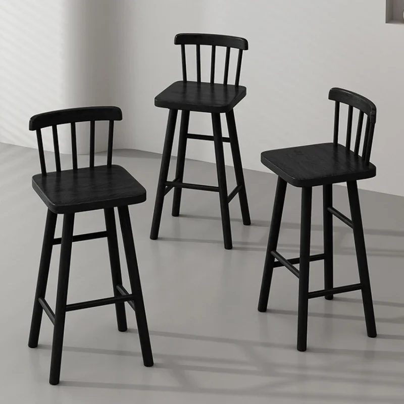 

Nordic Simple Bar Stool Black Solid Wood High Coffee Kitchen Chairs Retro Island Cadeira Stuhl Sandalye Home Furniture HD50BS