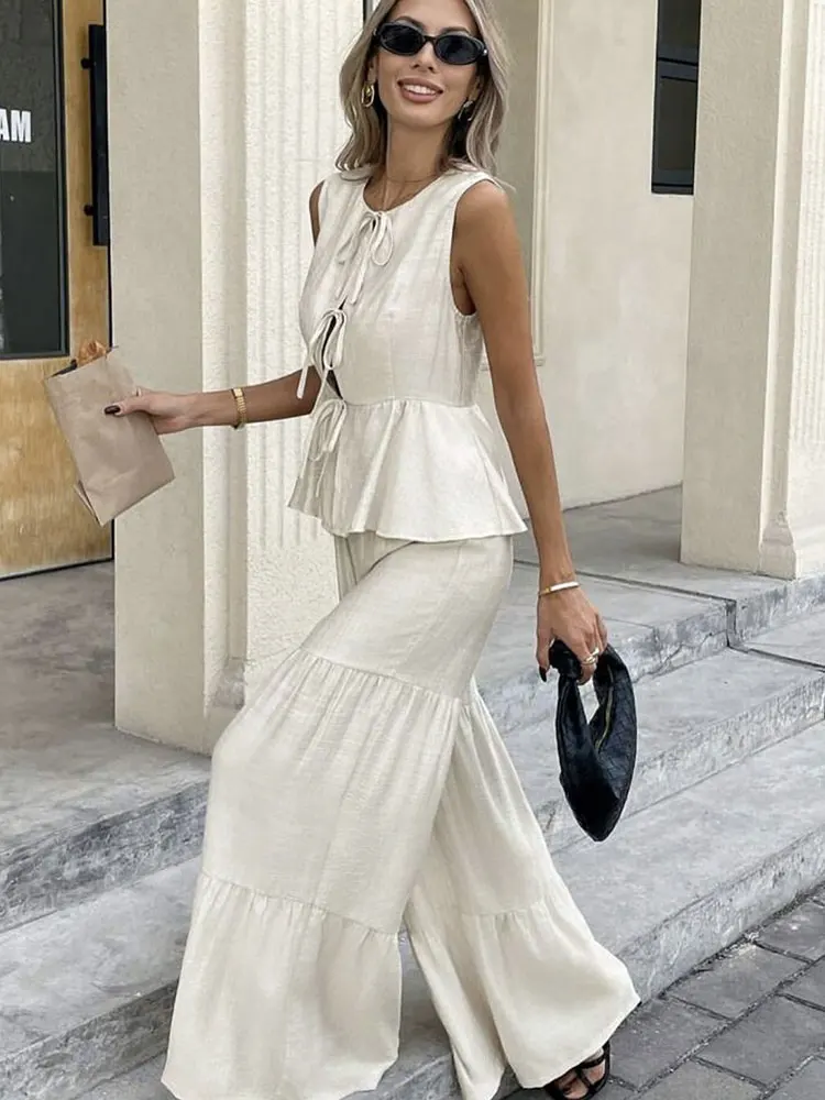 Women's Summer Casual Tank Top & High Waist Flare Pants