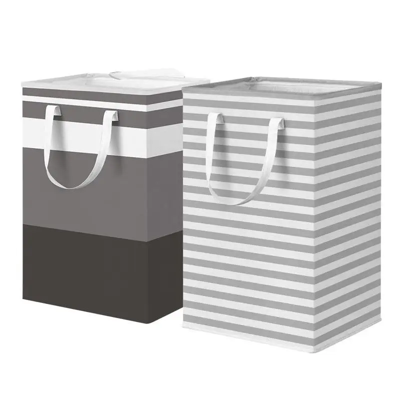 Moving Storage Bag Cotton Quilt Dir Clothes Basket Striped Foldable Laundry Hamper Fabric Storage Organizer Mesterco