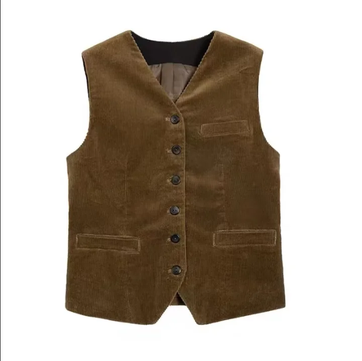 Vest for Men Coffee Wedding Corduroy V Neck Single Breasted Formal Retro Male Gentleman Business Waistcoat Tooling