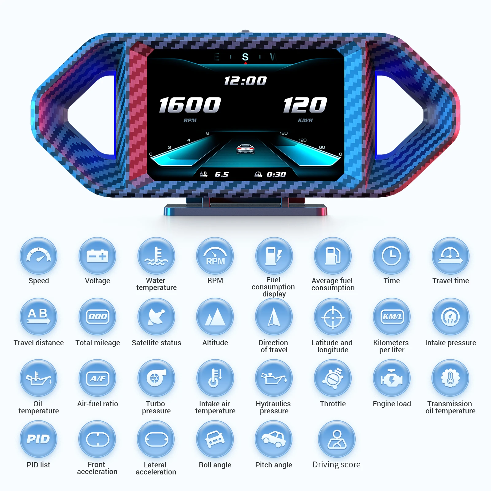 HUD OBD2+GPS 온보드 컴퓨터 헤드업 디스플레이 P26 자동차 타코미터 터보 오일 압력 수온 GPS 속도계 경사계 4X4