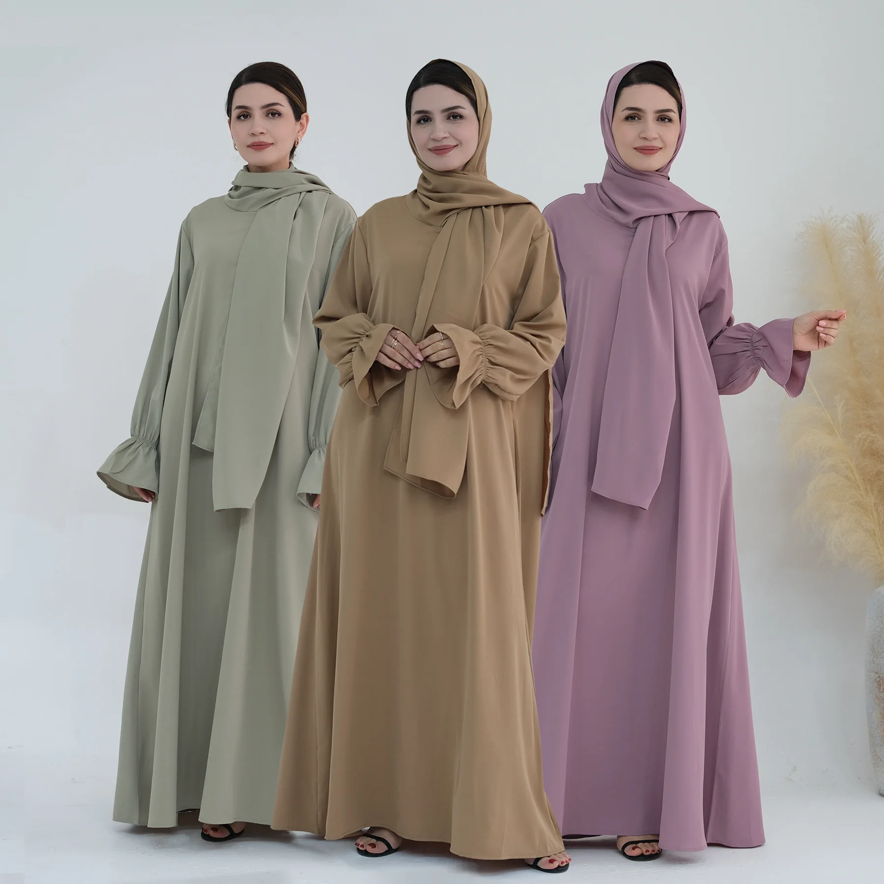 

Eid Abaya with Integrated Scarf Prayer Hijab Dress Jilbab Ramadan Plain Muslim Abayas for Women Dubai Kaftan Robe Islam Djellaba