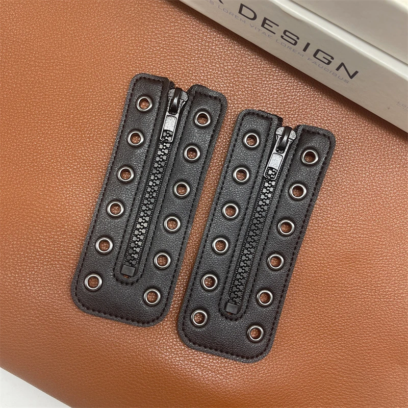 Damen-Leder-Schnürstiefel mit Reißverschluss-Einsätzen, 8 Metallösen, Reißverschluss-Schnürsenkel, Schwarz, Schnürsenkel ohne Binden für Erwachsene, 6,1 x 2,1 Zoll – Detail 9